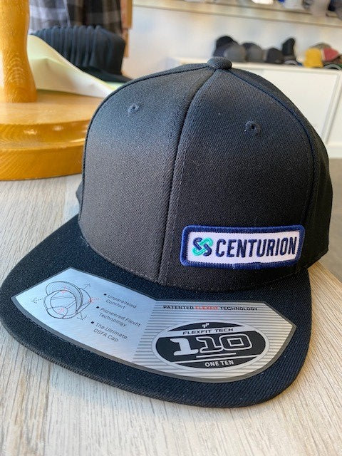 FLEXFIT FLATBRIM HAT - 110F - CENTURION LOGO - FULL COLOUR RECT. PATCH L/P