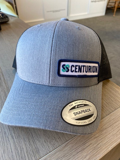 CURVED BRIM HAT - 6606 - CENTURION LOGO - COLOURED RECT. PATCH (SML) L/P